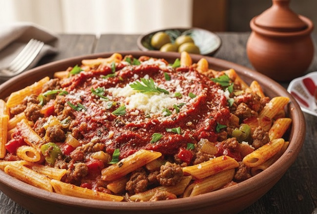 Anne Usulü Kıymalı ve Salçalı Makarna